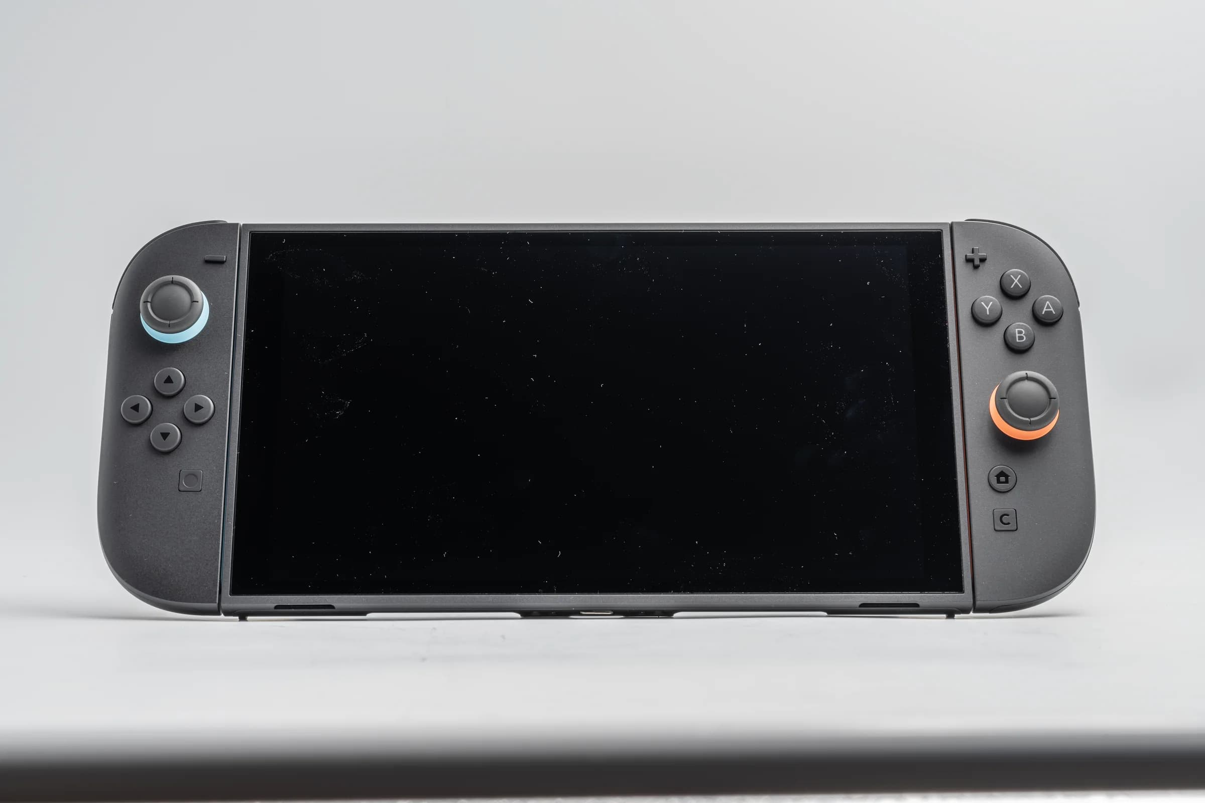 Nintendo Switch 2 from the front with both Joy-Con 2 controllers attached