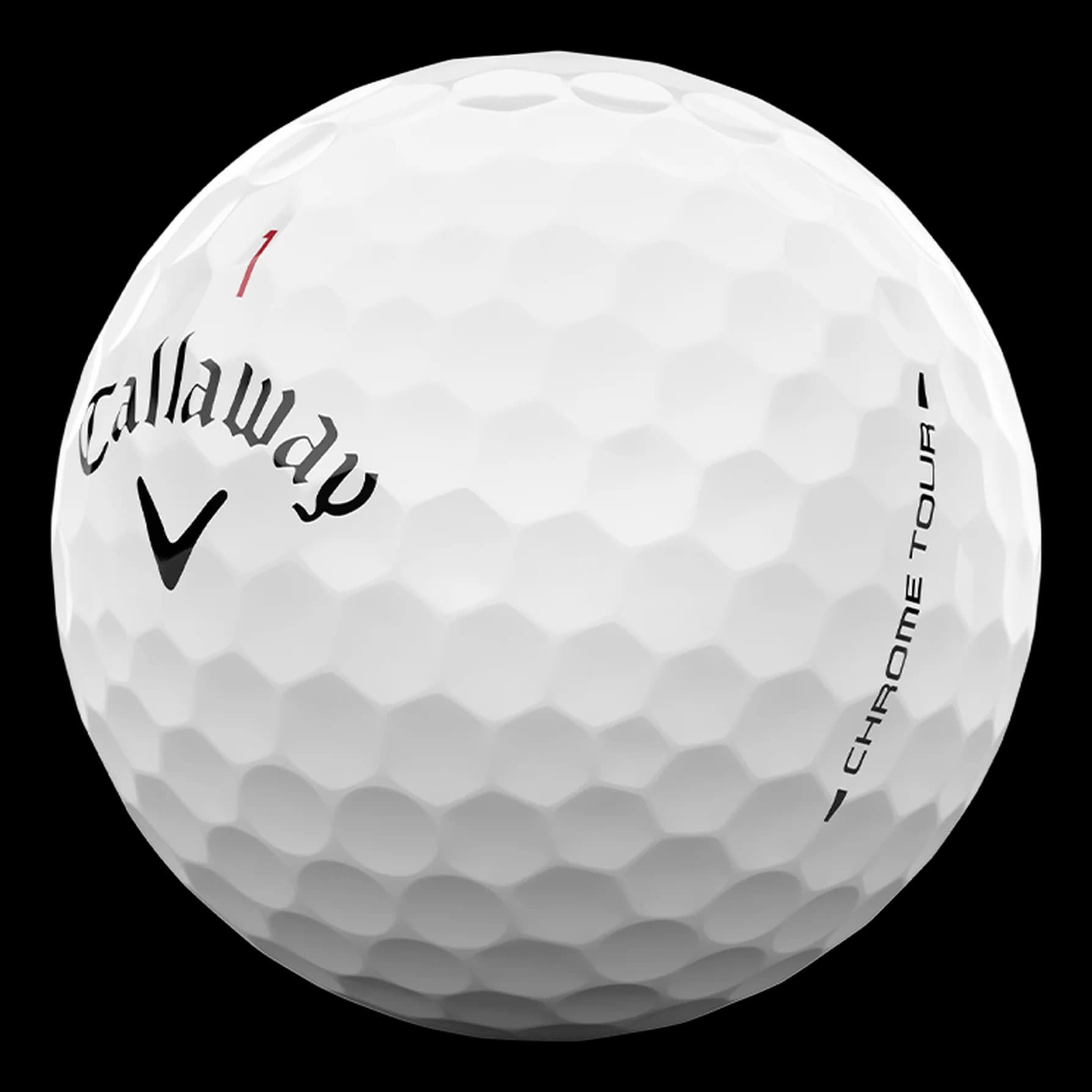A single 2026 Callaway Chrome Tour golf ball showing the Callaway script logo and the Chrome Tour sidestamp.